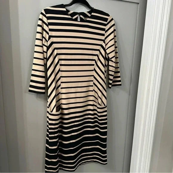 J McLaughlin Striped Catalyst Dress Catalina Tan and Black Abstract Size Medium - Picture 4 of 6